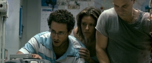 Paulo Constanzo, Jill Wagner and Shea Whigham trying to figure out why their character motivations keep changing in SPLINTER (2008) 